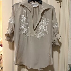 Fifteen Twenty Embroidered grey silk Blouse